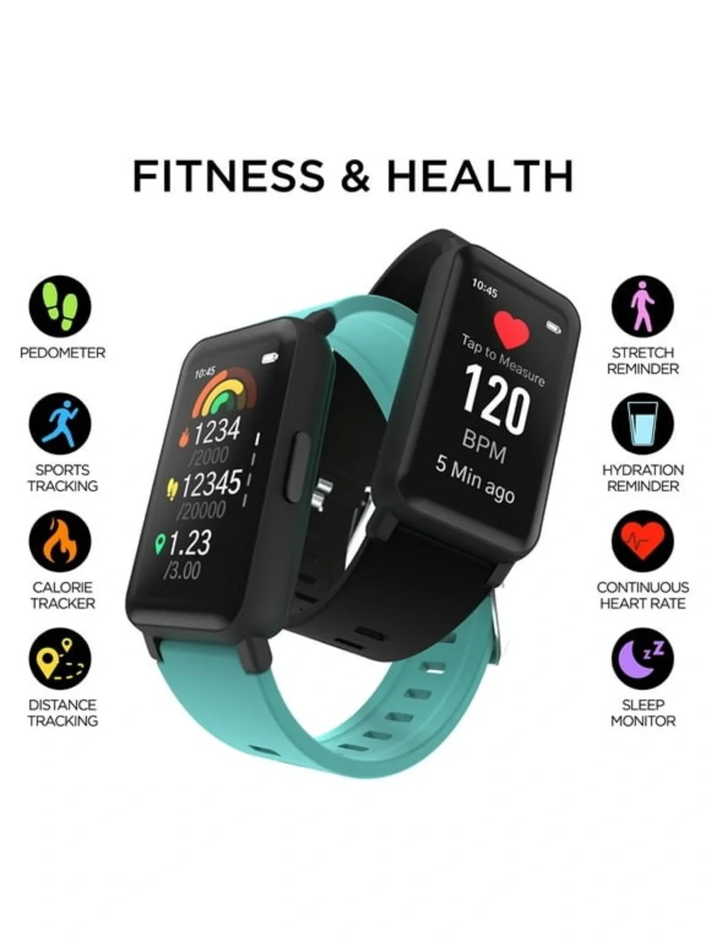 iTech Active 3 Unisex Adult Smartwatch Fitness Tracker, Black, Silicone Strap